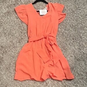 Adorable Coral Romper with Flutter Sleeves